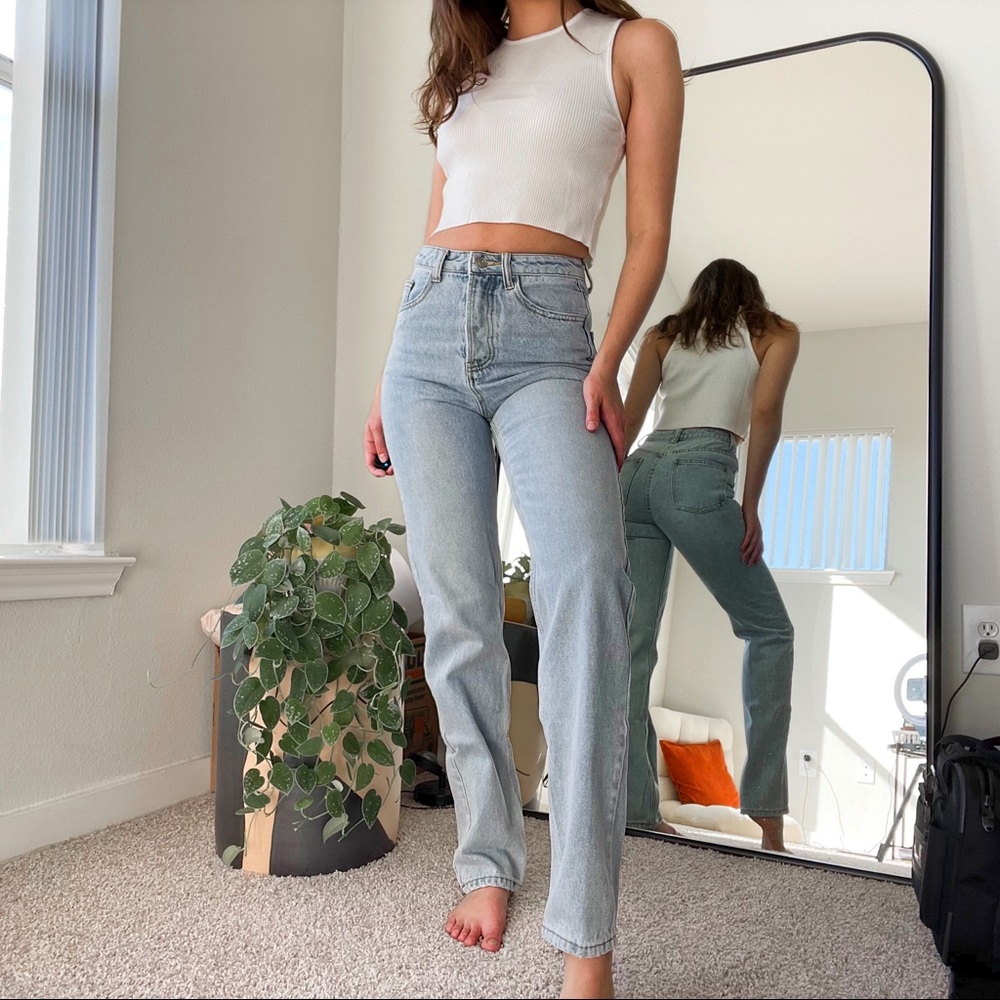 Shein High Rise Straight Jeans - Light Wash
